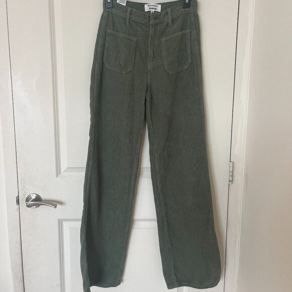 Reformation "Alyssa" High Rise Wide Leg Green Corduroy Pants sz 26 - Picture 2 of 6
